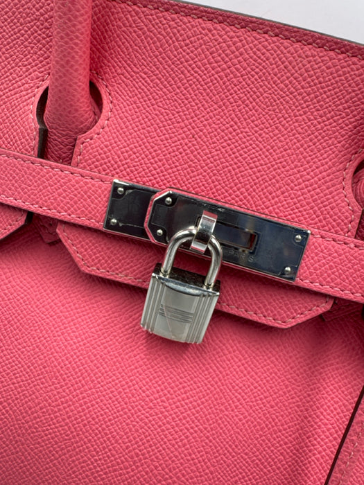 Hermes Pink Leather Top Handle Silver Hardware Birkin Certified by Entrupy Bag