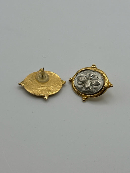 Susan Shaw Gold & Silver 24K Plated Gold Oval Bee Post Back Earrings