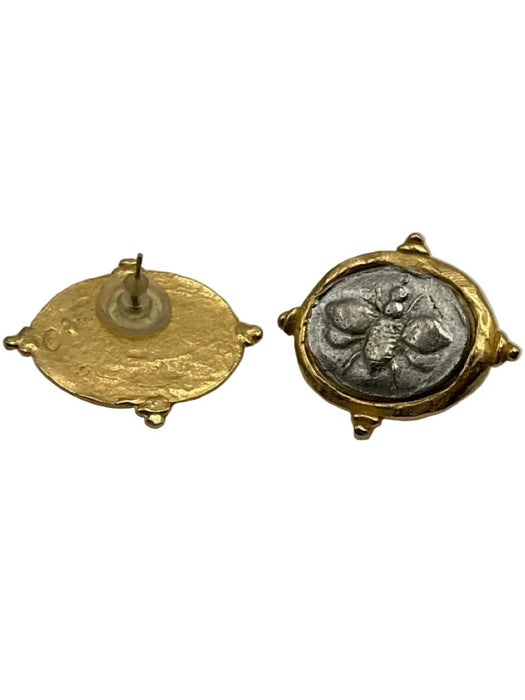 Susan Shaw Gold & Silver 24K Plated Gold Oval Bee Post Back Earrings