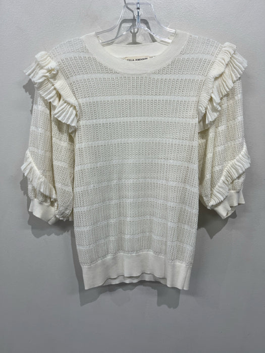 Ulla Johnson Size S Ivory Cotton & Nylon Open Knit Short Balloon Sleeve Top