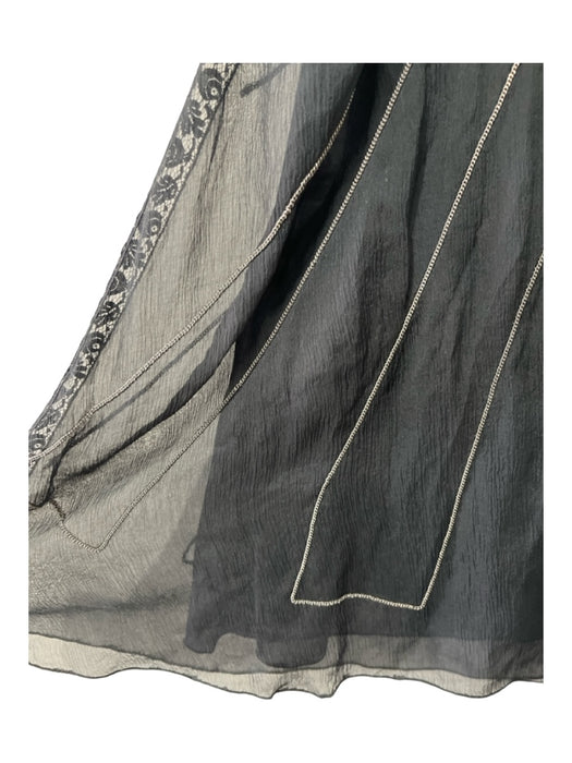 Prada Size 42 Black Silk Chain Lace Midi Flowy Skirt Black / 42