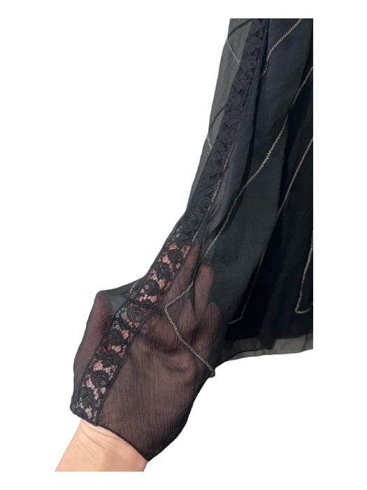 Prada Size 42 Black Silk Chain Lace Midi Flowy Skirt Black / 42