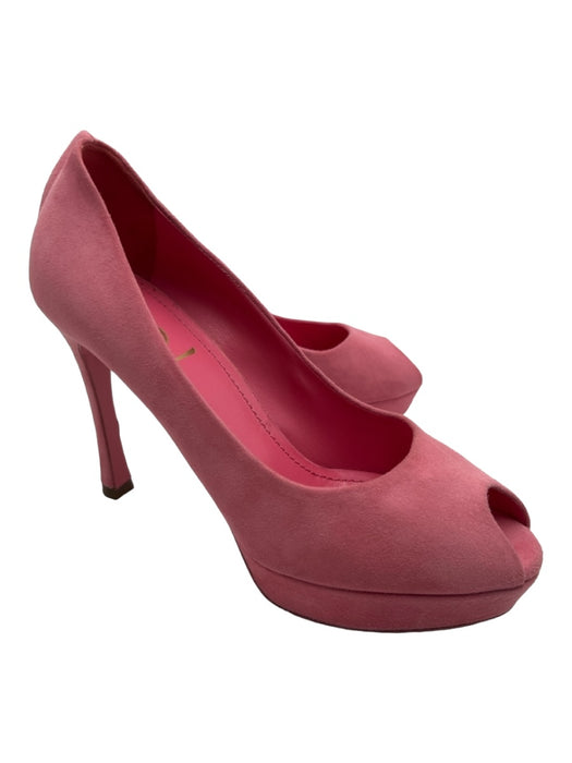 Yves Saint Laurent Shoe Size 36.5 Pink Suede Peep Toe Closed Heel Stiletto Pumps Pink / 36.5