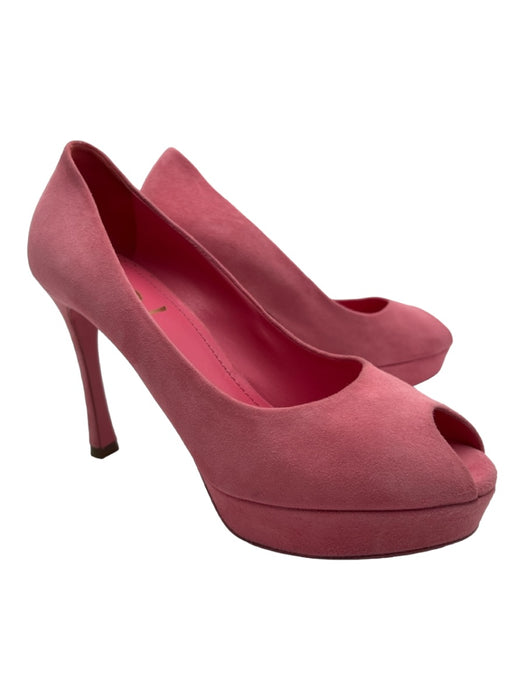 Yves Saint Laurent Shoe Size 36.5 Pink Suede Peep Toe Closed Heel Stiletto Pumps Pink / 36.5