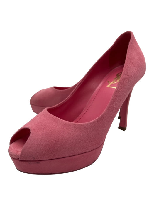 Yves Saint Laurent Shoe Size 36.5 Pink Suede Peep Toe Closed Heel Stiletto Pumps Pink / 36.5