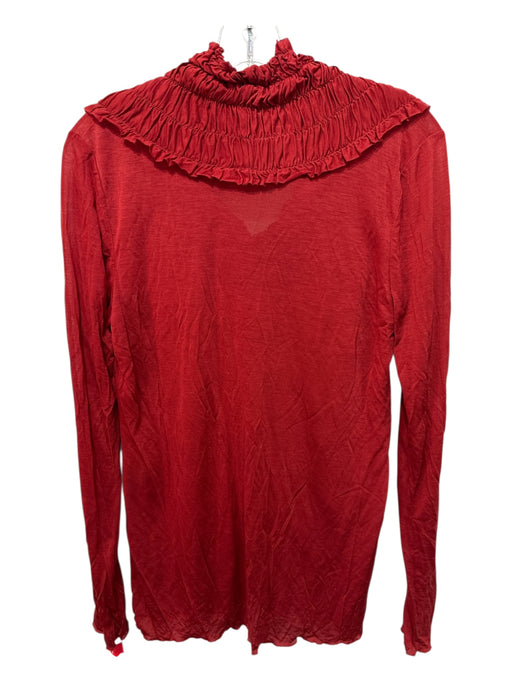 Linda Loudermilk Size M Brick Red Lyocell Rouched Detail Solid Long Sleeve Top Brick Red / M