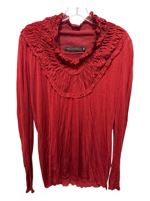 Linda Loudermilk Size M Brick Red Lyocell Rouched Detail Solid Long Sleeve Top Brick Red / M