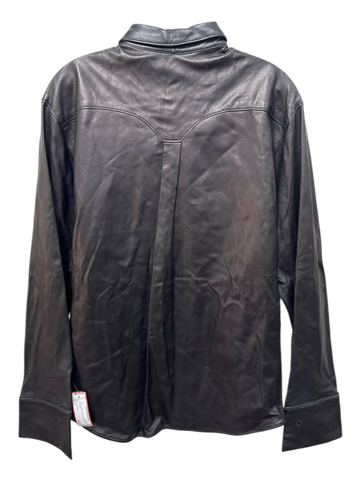 Loudermilk Size 6 Black Leather Silk Solid Button up Top Black / 6