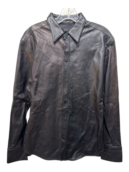 Loudermilk Size 6 Black Leather Silk Solid Button up Top Black / 6