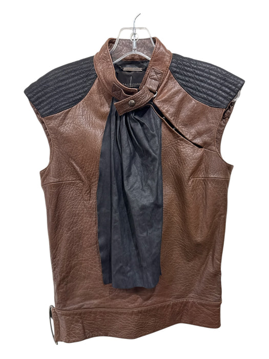 Linda Loudermilk Size 40 Brown & Black Leather cupro Drape Detail D Ring Top Brown & Black / 40