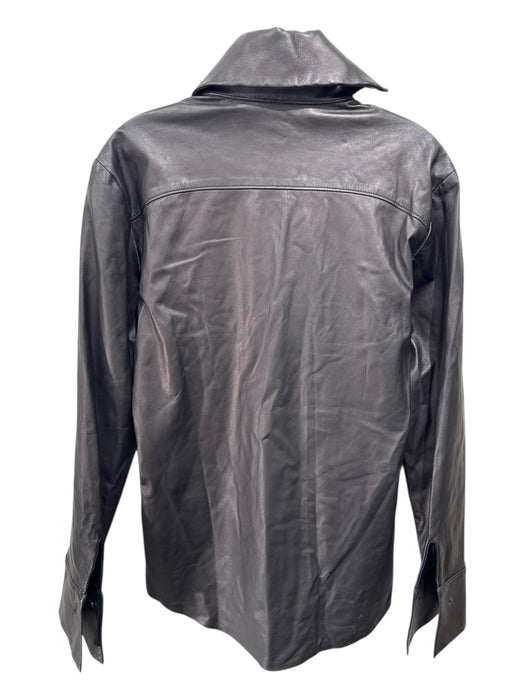 Linda Loudermilk Size 6 Brown Black Leather Collared Button Down Jacket Brown Black / 6