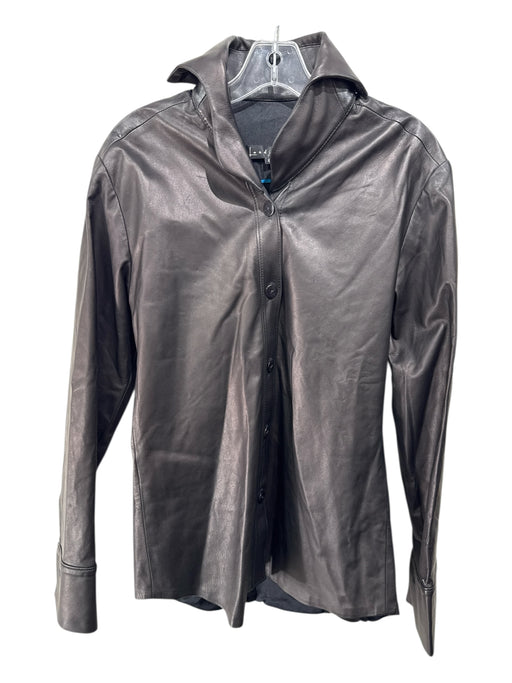 Linda Loudermilk Size 6 Brown Black Leather Collared Button Down Jacket Brown Black / 6