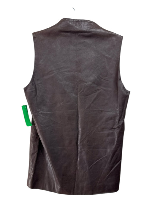 Linda Loudermilk Size 40 Brown Leather Cupro Lining Sleeveless Round Neck Top Brown / 40