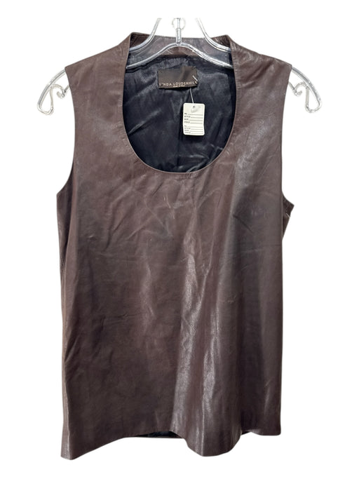 Linda Loudermilk Size 40 Brown Leather Cupro Lining Sleeveless Round Neck Top Brown / 40
