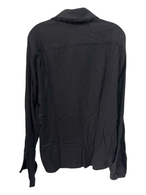 Linda Loudermilk Size M Black Cotton Blend Raw Edge Collar Long Sleeve Top Black / M