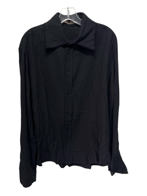 Linda Loudermilk Size M Black Cotton Blend Raw Edge Collar Long Sleeve Top Black / M