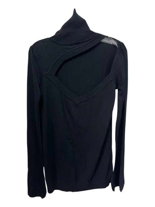 Linda Loudermilk Size L Black Silk Blend Knit V Neck Cut Out Turtleneck Sweater Black / L