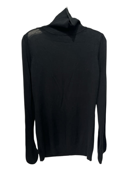 Linda Loudermilk Size L Black Silk Blend Knit V Neck Cut Out Turtleneck Sweater Black / L