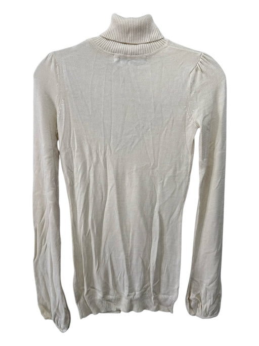 Linda Loudermilk Size XS Cream Silk Blend Knit V Neck Cut Out Turtleneck Sweater Cream / XS