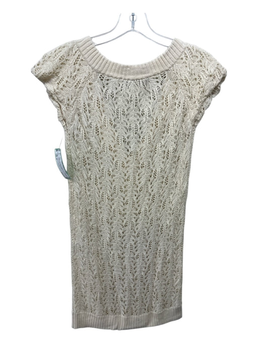 Linda Loudermilk Size S Cream Silk Blend Crochet Knit V Neck short sleeve Top Cream / S