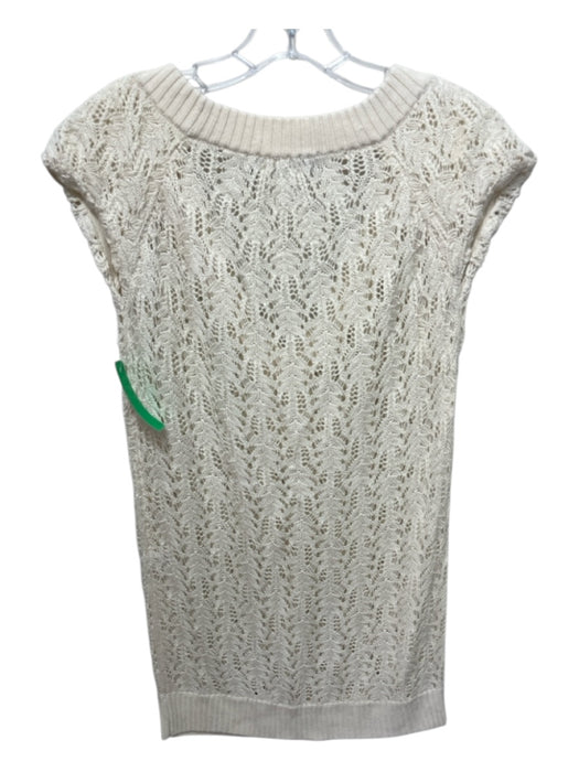 Linda Loudermilk Size M Cream Silk Blend Crochet Knit V Neck short sleeve Top Cream / M