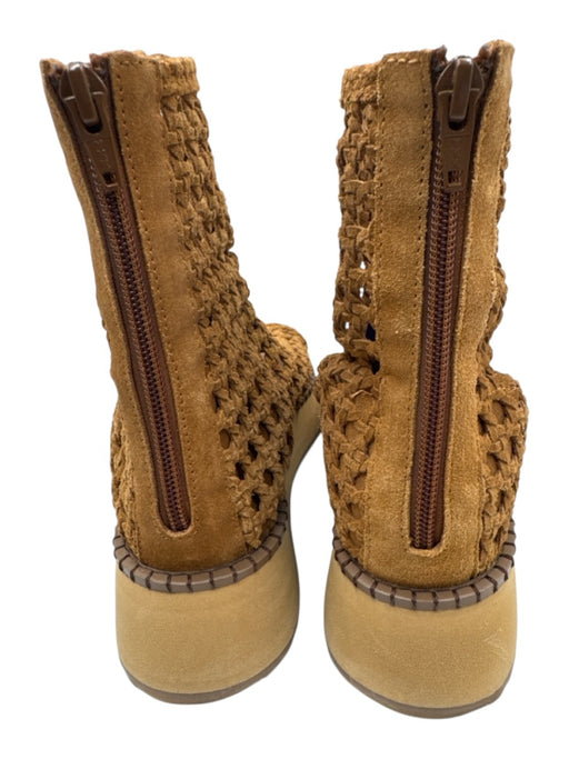 Free People Shoe Size 6 Camel Brown Suede Woven Back Zip Peep Toe Booties Camel Brown / 6