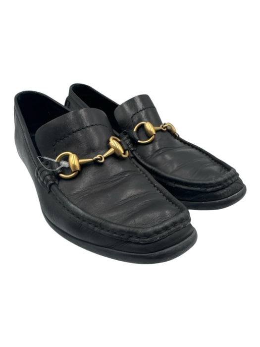 Gucci Shoe Size 7B Black Leather Brass Horsebit Square Toe Loafers Black / 7B