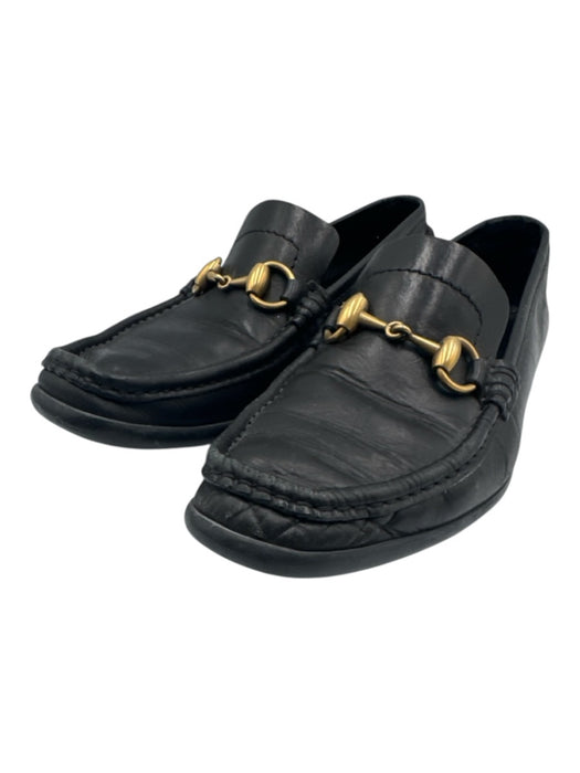 Gucci Shoe Size 7B Black Leather Brass Horsebit Square Toe Loafers Black / 7B
