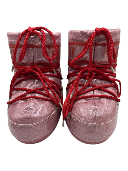 Moon Boot Shoe Size 5.5/7 Pink & Red PVC Upper Glitter Lace Up Ankle Booties Pink & Red / 5.5/7