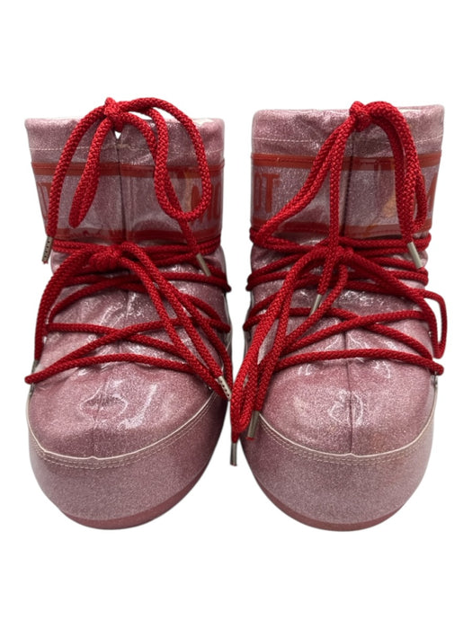 Moon Boot Shoe Size 5.5/7 Pink & Red PVC Upper Glitter Lace Up Ankle Booties Pink & Red / 5.5/7
