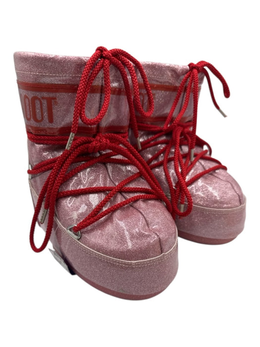 Moon Boot Shoe Size 5.5/7 Pink & Red PVC Upper Glitter Lace Up Ankle Booties Pink & Red / 5.5/7