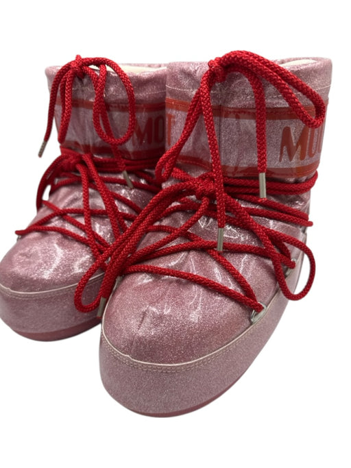Moon Boot Shoe Size 5.5/7 Pink & Red PVC Upper Glitter Lace Up Ankle Booties Pink & Red / 5.5/7