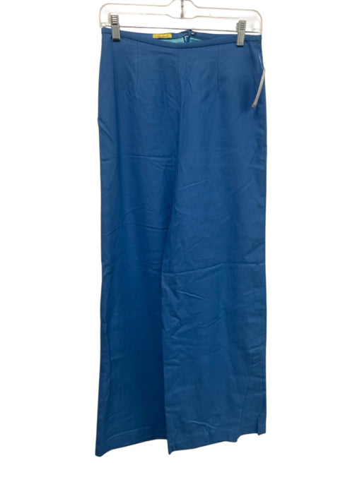 Linda Loudermilk Size 6 Blue Sasawashi & Cotton Back Zip Pleated Wide Leg Pants Blue / 6