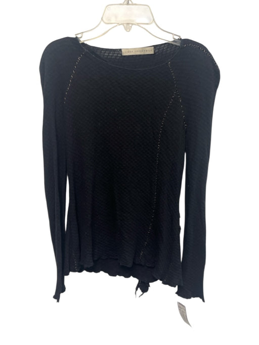 Linda Loudermilk Size M Black Bamboo & Cotton Long Sleeve Waffle Knit Top Black / M