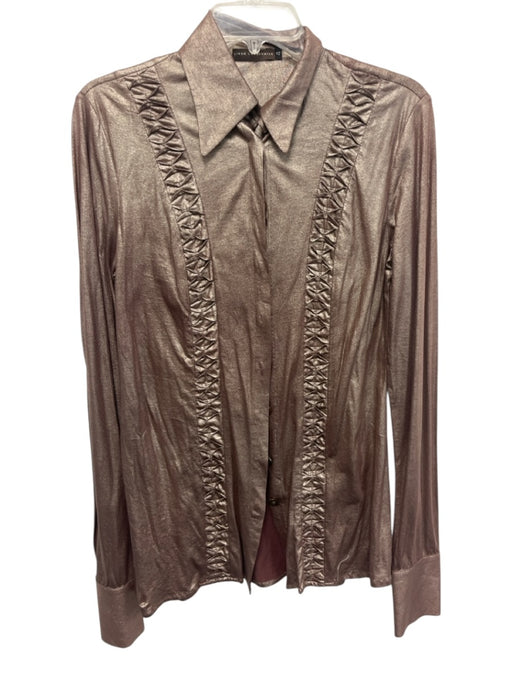 Linda Loudermilk Size 4 Gold & Purple Long Sleeve Metallic Buttons Top Gold & Purple / 4