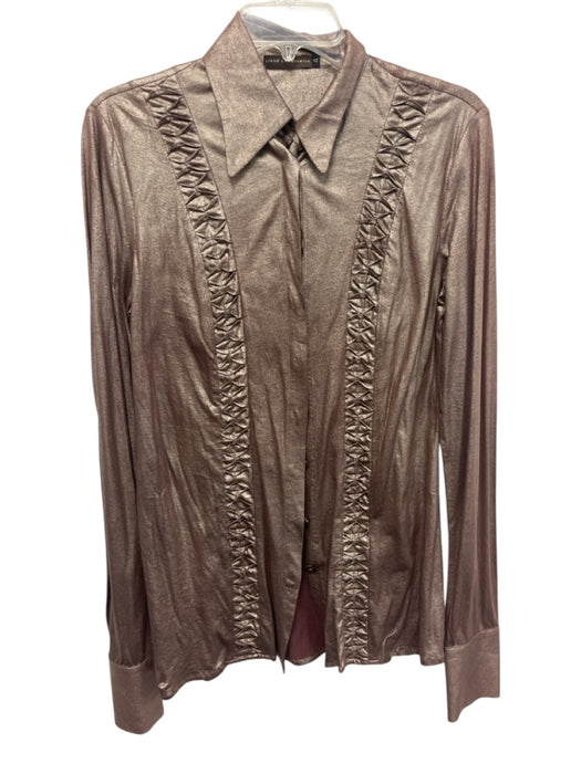 Linda Loudermilk Size 4 Gold & Purple Long Sleeve Metallic Buttons Top Gold & Purple / 4