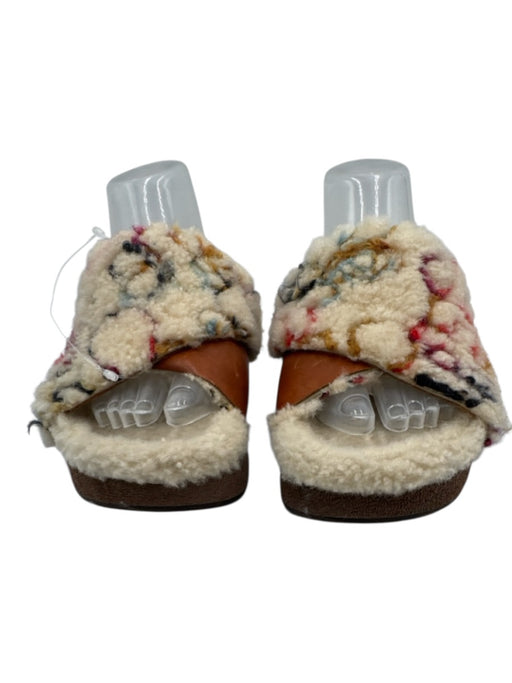 Chloe Shoe Size 36 Beige & Multi Sherpa Fleece Abstract Peep Toe Slide Sandals Beige & Multi / 36