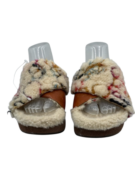 Chloe Shoe Size 36 Beige & Multi Sherpa Fleece Abstract Peep Toe Slide Sandals Beige & Multi / 36