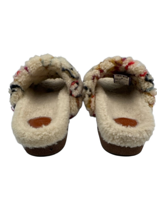 Chloe Shoe Size 36 Beige & Multi Sherpa Fleece Abstract Peep Toe Slide Sandals Beige & Multi / 36