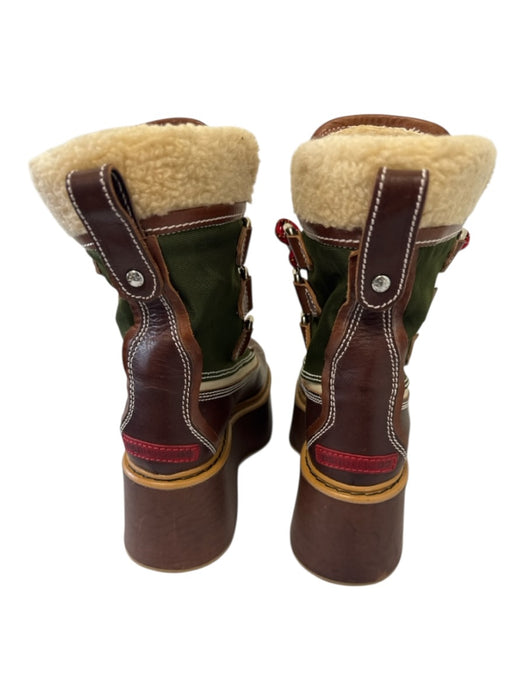 Dsquared2 Shoe Size 37 Brown, Red, Green Leather Sherpa Fleece Lace Up Boots Brown, Red, Green / 37