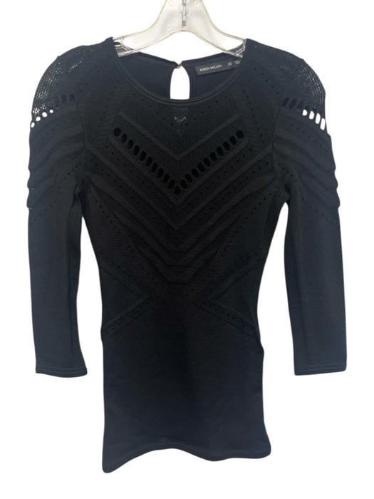 Karen Millen Size XS Black Open Knit Accent Keyhole Back 3/4 Sleeve Top Black / XS