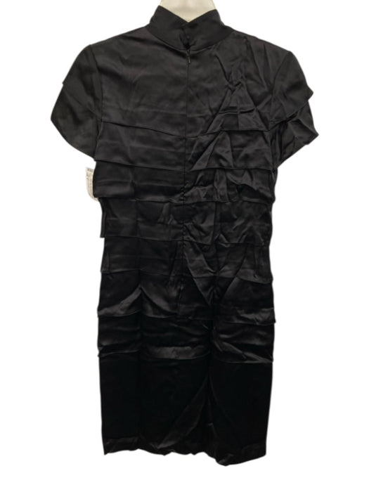 Linda Loudermilk Size 6 Black Silk Hook & Eye Mock Neck Tiered Midi Dress Black / 6