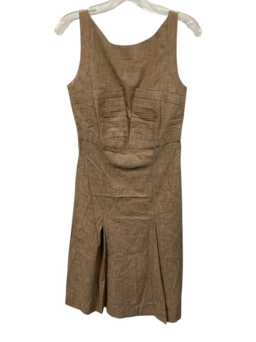 Linda Loudermilk Size 6 Tan Beige Organic Cotton Pleated Detail Below Knee Dress Tan Beige / 6