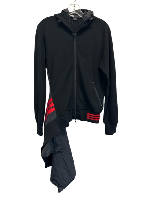 Y-3 Size S Black & Red Viscose Blend Toggle Stripe Deconstructed Hooded Jacket Black & Red / S