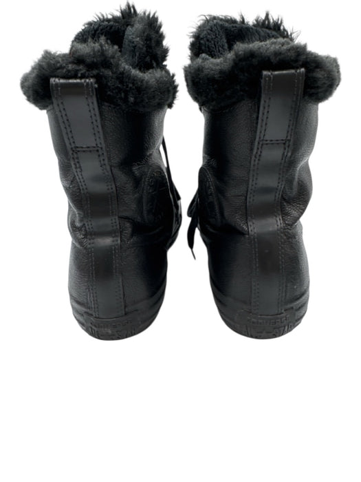Converse Shoe Size 8 Black Leather Upper Faux Fur Lining Zip Front Booties Black / 8