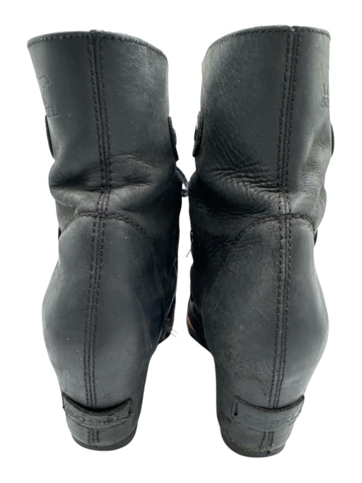Sorel Shoe Size 6.5 Black Leather Lace Up Lug Sole Wedge Booties Black / 6.5
