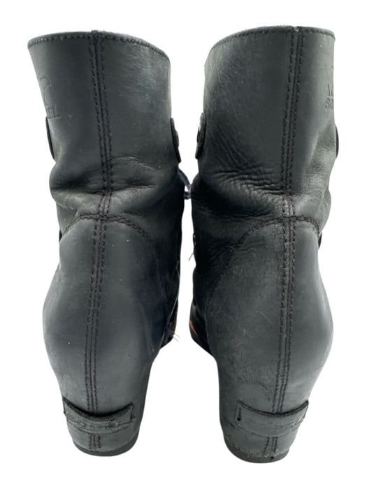 Sorel Shoe Size 6.5 Black Leather Lace Up Lug Sole Wedge Booties Black / 6.5