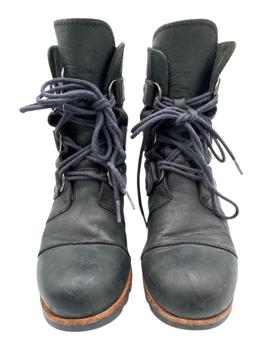 Sorel Shoe Size 6.5 Black Leather Lace Up Lug Sole Wedge Booties Black / 6.5