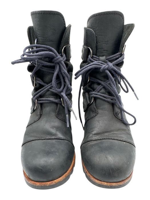Sorel Shoe Size 6.5 Black Leather Lace Up Lug Sole Wedge Booties Black / 6.5