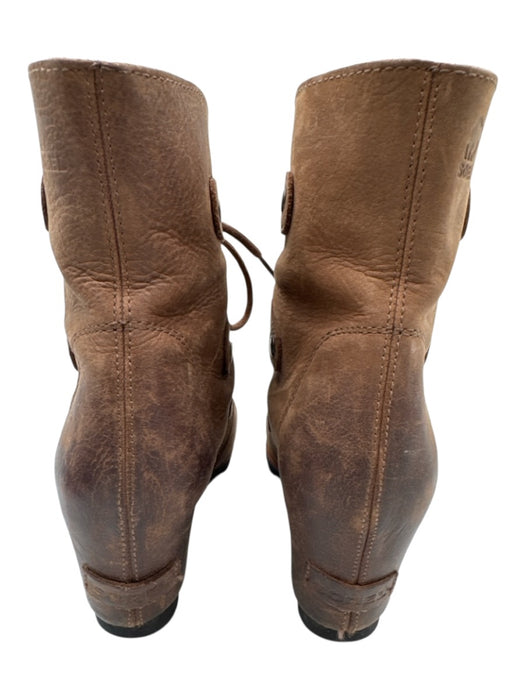 Sorel Shoe Size 6.5 Brown Leather Distressed Lace Up Lug Sole Wedge Booties Brown / 6.5